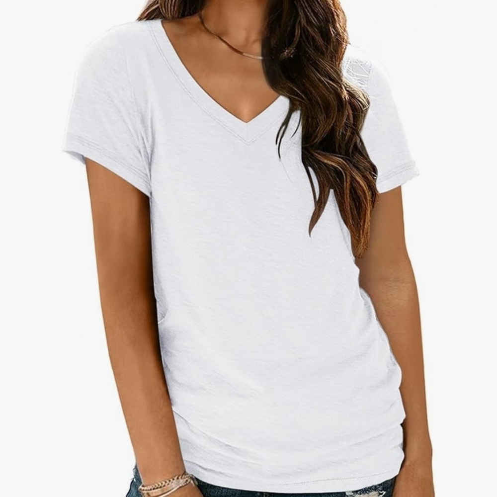 Classic White V-Neck Women's Top - Size M